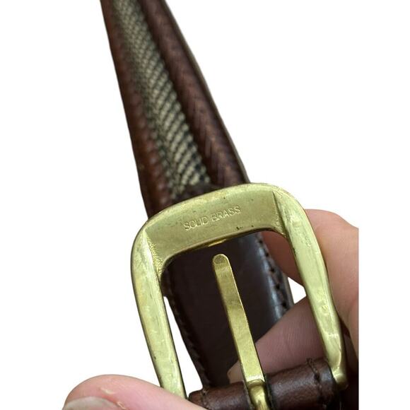 Brighton Brown Leather Nylon Inlay Braided Classic Gold Buckle Belt Size 42 - Picture 8 of 8
